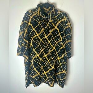 MONZINI COLLECTION Vintage Black Gold Geo Shape Short Sleeve Men’s Shirt Size XL